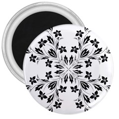 Floral Element Black White 3  Magnets by Mariart