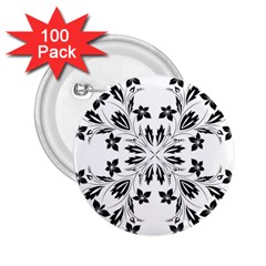 Floral Element Black White 2 25  Buttons (100 Pack)  by Mariart