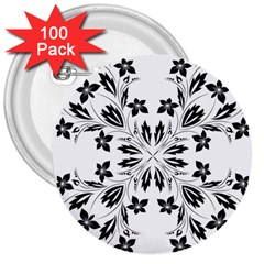 Floral Element Black White 3  Buttons (100 Pack)  by Mariart