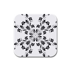 Floral Element Black White Rubber Square Coaster (4 Pack) 