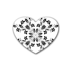 Floral Element Black White Heart Coaster (4 Pack)  by Mariart