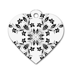 Floral Element Black White Dog Tag Heart (two Sides) by Mariart