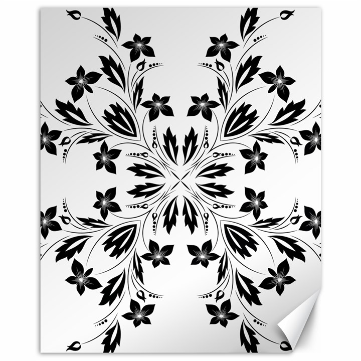 Floral Element Black White Canvas 11  x 14  