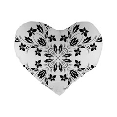 Floral Element Black White Standard 16  Premium Heart Shape Cushions by Mariart