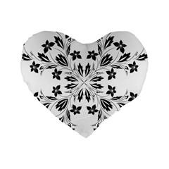 Floral Element Black White Standard 16  Premium Flano Heart Shape Cushions by Mariart