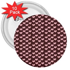 Chocolate Pink Hearts Gift Wrap 3  Buttons (10 Pack)  by Mariart