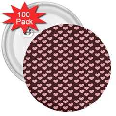 Chocolate Pink Hearts Gift Wrap 3  Buttons (100 Pack)  by Mariart