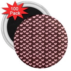 Chocolate Pink Hearts Gift Wrap 3  Magnets (100 Pack) by Mariart