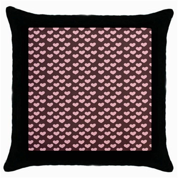 Chocolate Pink Hearts Gift Wrap Throw Pillow Case (Black)