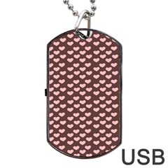 Chocolate Pink Hearts Gift Wrap Dog Tag Usb Flash (two Sides) by Mariart