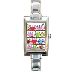 Funny Owls Sitting On A Branch Pattern Postcard Rainbow Rectangle Italian Charm Watch by Mariart