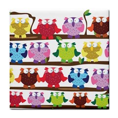 Funny Owls Sitting On A Branch Pattern Postcard Rainbow Tile Coasters by Mariart