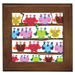 Funny Owls Sitting On A Branch Pattern Postcard Rainbow Framed Tiles