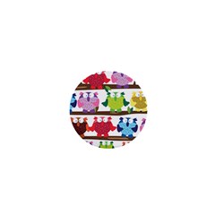 Funny Owls Sitting On A Branch Pattern Postcard Rainbow 1  Mini Buttons