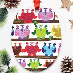 Funny Owls Sitting On A Branch Pattern Postcard Rainbow Ornament (oval) by Mariart