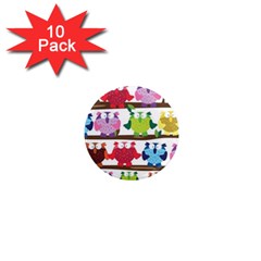 Funny Owls Sitting On A Branch Pattern Postcard Rainbow 1  Mini Magnet (10 pack) 