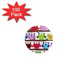 Funny Owls Sitting On A Branch Pattern Postcard Rainbow 1  Mini Magnets (100 pack)  Front