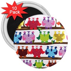 Funny Owls Sitting On A Branch Pattern Postcard Rainbow 3  Magnets (10 Pack)  by Mariart