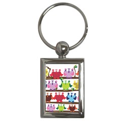 Funny Owls Sitting On A Branch Pattern Postcard Rainbow Key Chains (Rectangle) 