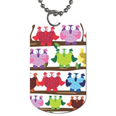 Funny Owls Sitting On A Branch Pattern Postcard Rainbow Dog Tag (One Side)