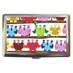 Funny Owls Sitting On A Branch Pattern Postcard Rainbow Cigarette Money Cases