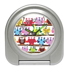 Funny Owls Sitting On A Branch Pattern Postcard Rainbow Travel Alarm Clocks