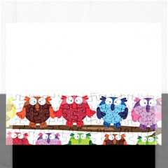 Funny Owls Sitting On A Branch Pattern Postcard Rainbow Rectangular Jigsaw Puzzl