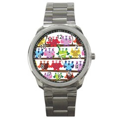 Funny Owls Sitting On A Branch Pattern Postcard Rainbow Sport Metal Watch