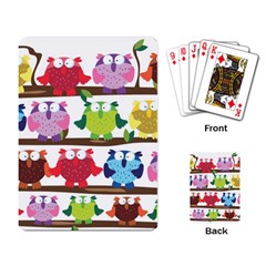 Funny Owls Sitting On A Branch Pattern Postcard Rainbow Playing Card