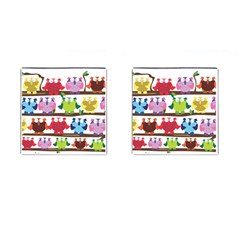 Funny Owls Sitting On A Branch Pattern Postcard Rainbow Cufflinks (Square)