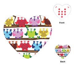 Funny Owls Sitting On A Branch Pattern Postcard Rainbow Playing Cards (heart)  by Mariart