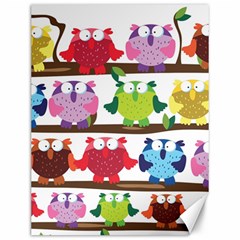 Funny Owls Sitting On A Branch Pattern Postcard Rainbow Canvas 12  x 16  