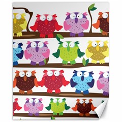 Funny Owls Sitting On A Branch Pattern Postcard Rainbow Canvas 16  x 20  