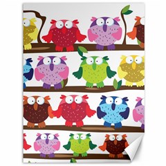 Funny Owls Sitting On A Branch Pattern Postcard Rainbow Canvas 36  X 48   by Mariart