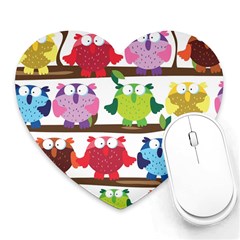 Funny Owls Sitting On A Branch Pattern Postcard Rainbow Heart Mousepads