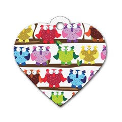 Funny Owls Sitting On A Branch Pattern Postcard Rainbow Dog Tag Heart (one Side) by Mariart