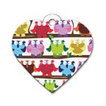 Funny Owls Sitting On A Branch Pattern Postcard Rainbow Dog Tag Heart (Two Sides) Front