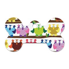 Funny Owls Sitting On A Branch Pattern Postcard Rainbow Dog Tag Bone (One Side)