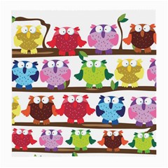 Funny Owls Sitting On A Branch Pattern Postcard Rainbow Medium Glasses Cloth