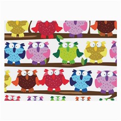 Funny Owls Sitting On A Branch Pattern Postcard Rainbow Large Glasses Cloth