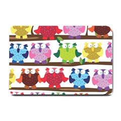 Funny Owls Sitting On A Branch Pattern Postcard Rainbow Small Doormat 