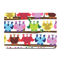 Funny Owls Sitting On A Branch Pattern Postcard Rainbow Plate Mats by Mariart