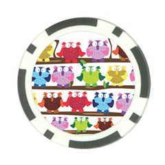 Funny Owls Sitting On A Branch Pattern Postcard Rainbow Poker Chip Card Guard by Mariart