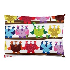 Funny Owls Sitting On A Branch Pattern Postcard Rainbow Pillow Case by Mariart