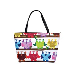 Funny Owls Sitting On A Branch Pattern Postcard Rainbow Shoulder Handbags by Mariart