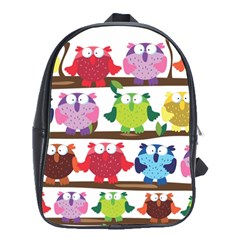 Funny Owls Sitting On A Branch Pattern Postcard Rainbow School Bags(Large) 