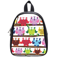 Funny Owls Sitting On A Branch Pattern Postcard Rainbow School Bags (small)  by Mariart