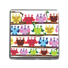 Funny Owls Sitting On A Branch Pattern Postcard Rainbow Memory Card Reader (square) by Mariart