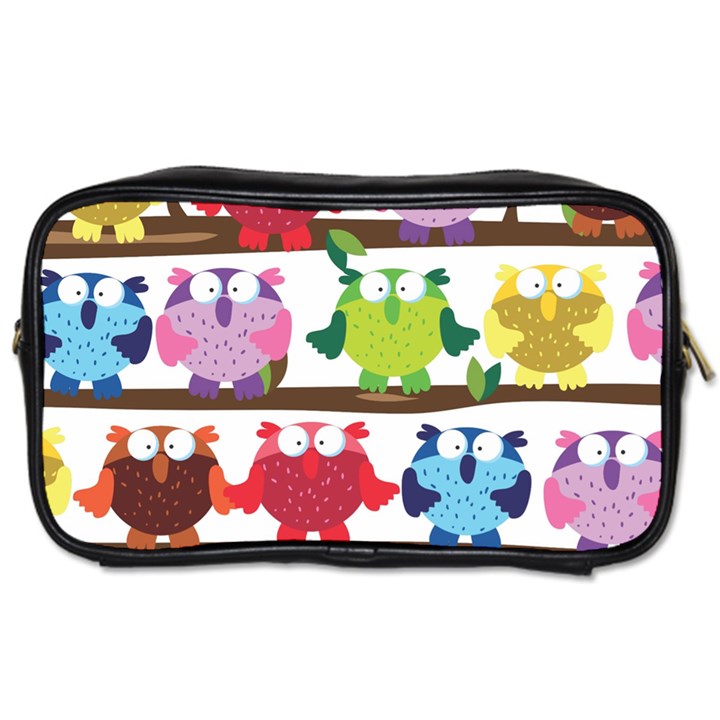 Funny Owls Sitting On A Branch Pattern Postcard Rainbow Toiletries Bags 2-Side