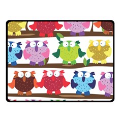 Funny Owls Sitting On A Branch Pattern Postcard Rainbow Fleece Blanket (small) by Mariart